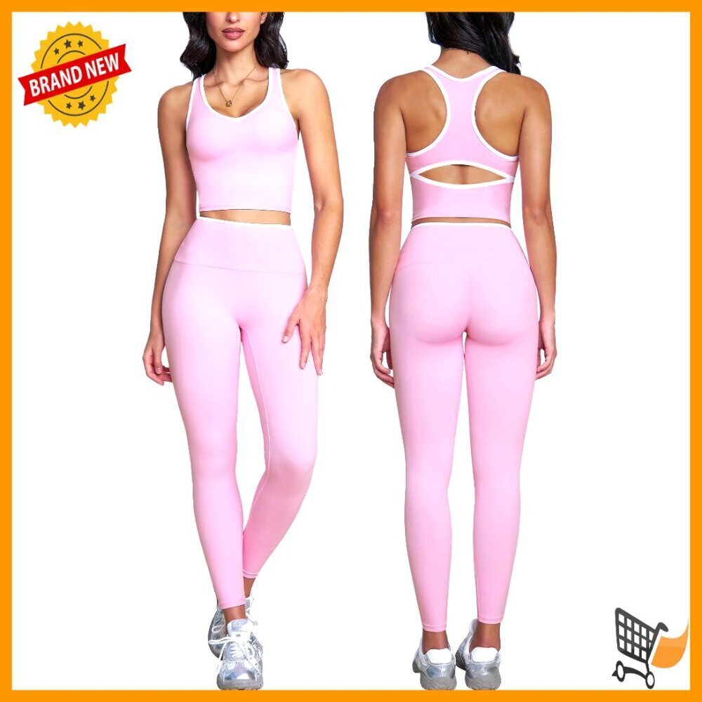 Two Piece Workout Set Racerback Tank High Waist Leggings Yoga Gym Activewear